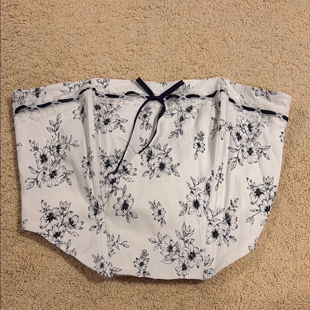 Floral Print White and Black corset top